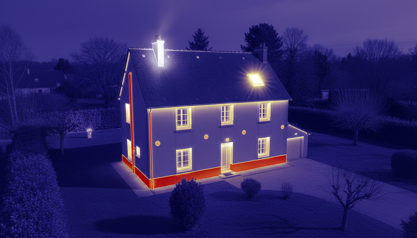 Maison analysée en thermographie aérienne