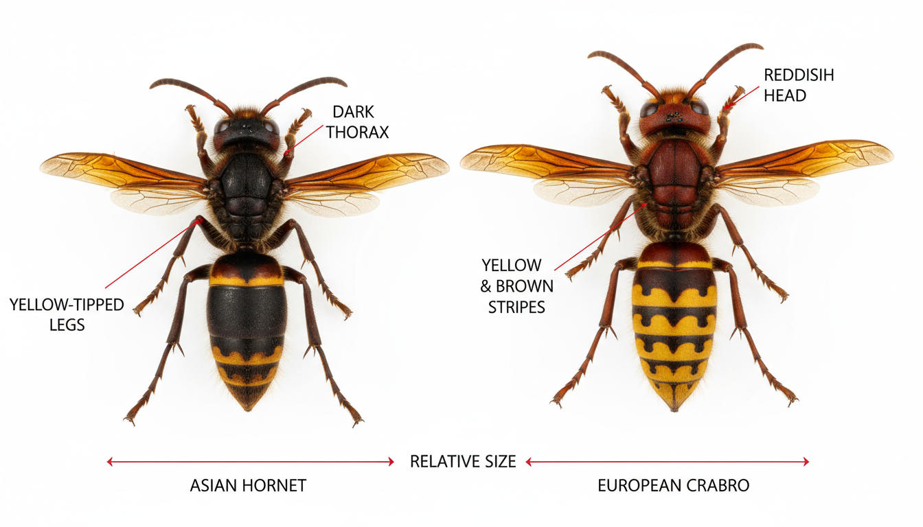 Comparaison visuelle frelon asiatique et frelon européen