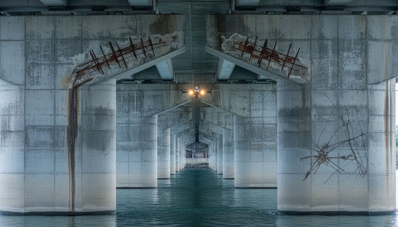 Drone inspectant un ouvrage d’art