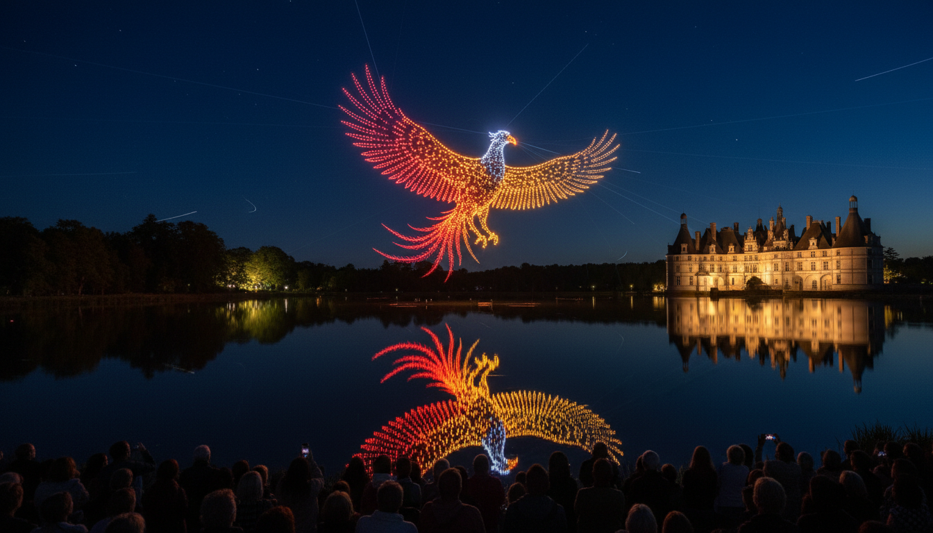 Spectacle de drones lumineux dans le ciel