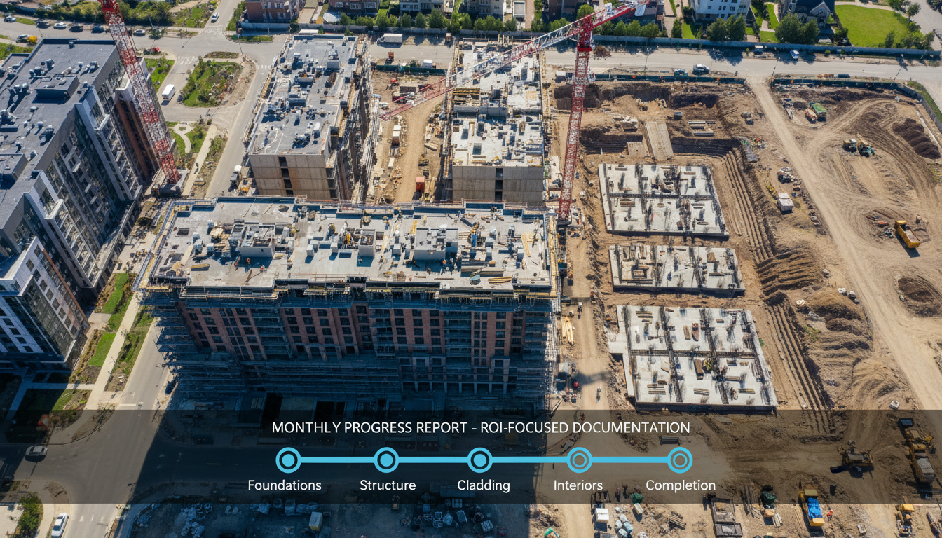 Chantier suivi par drone avec repères de progression