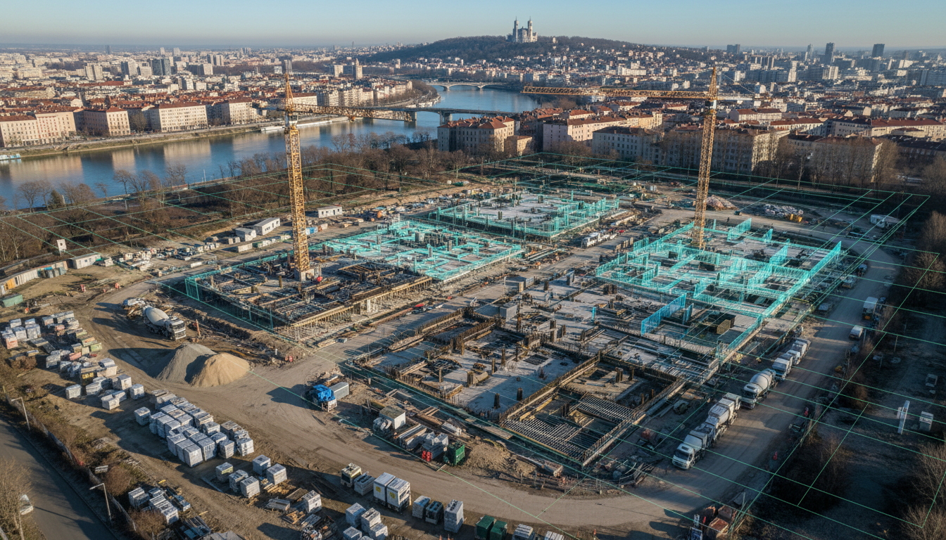 Thermogramme aérien : Photogrammétrie chantier 4500 m², Lyon